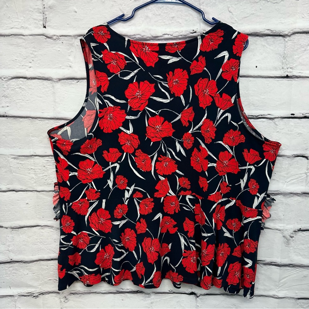 J Jason WU Top plus sz 2X blue red floral Peplum Sleeveless Stretch wais… - Picture 6 of 10